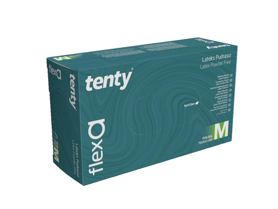 Tenty Flex Lateks Eldiven Pudrasız Muayene Eldiveni Medium - M - Beyaz
