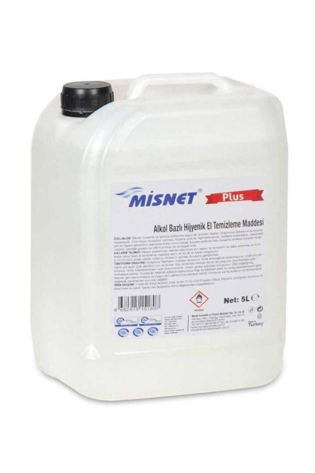 Misnet 5 lt Alkol Bazlı 70 Derece El Dezenfektanı + Dirsek Temaslı Aparatı + 1 Lt Boş Şişe