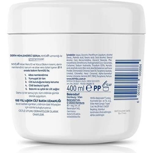 Nivea Aloe Vera El ve Vücut Kremi 400ml, Derin Nemlendirici Serum, 5i1 Arada Vücut Bakım, Normal ve Kuru Ciltler için 48 Saat Derinlemesine Nemlendirme