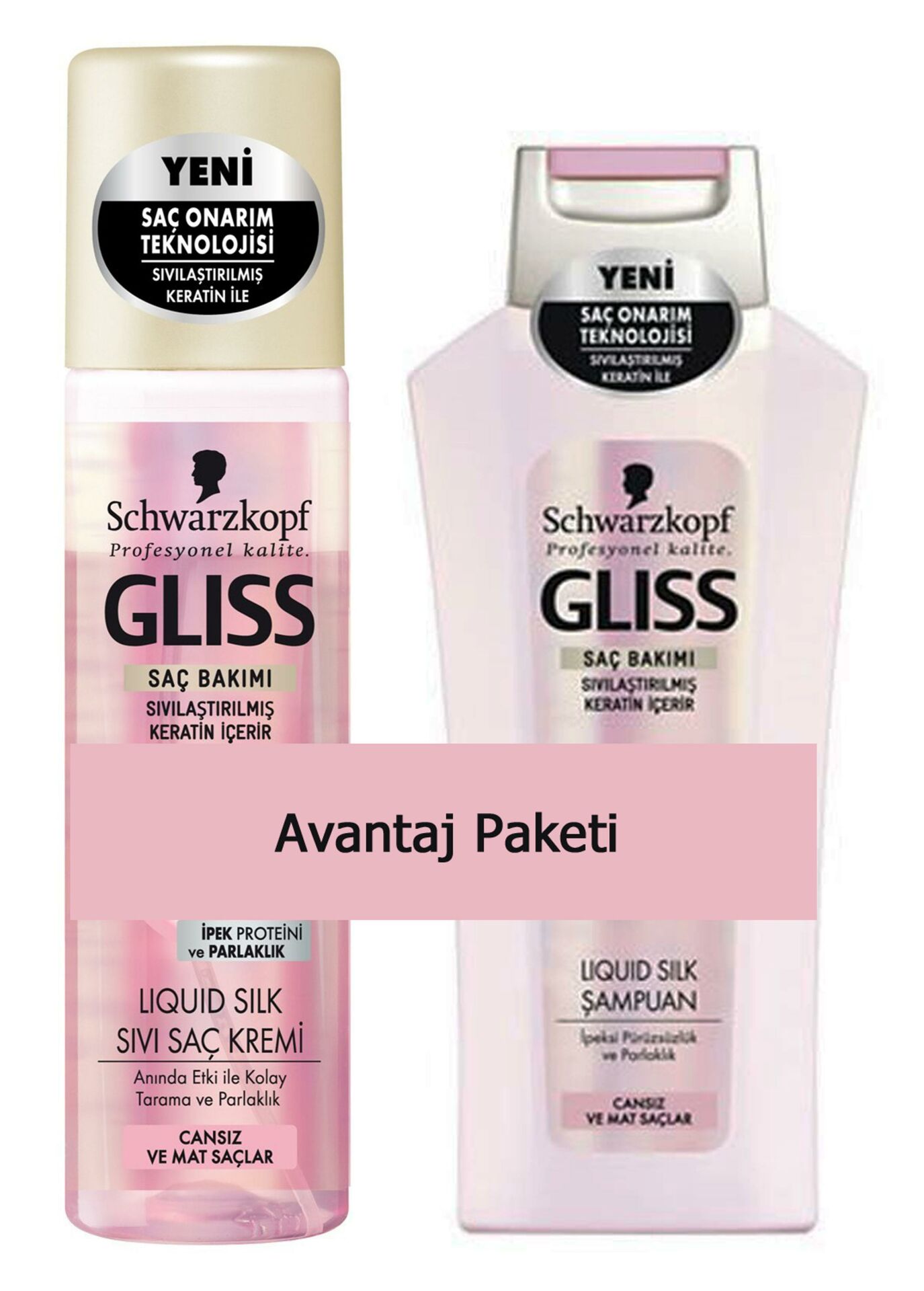 Gliss Liquid Silk Şampuan 400 Ml + 200 Ml Sıvı Saç Kremi Cansız ve Mat Saçlar