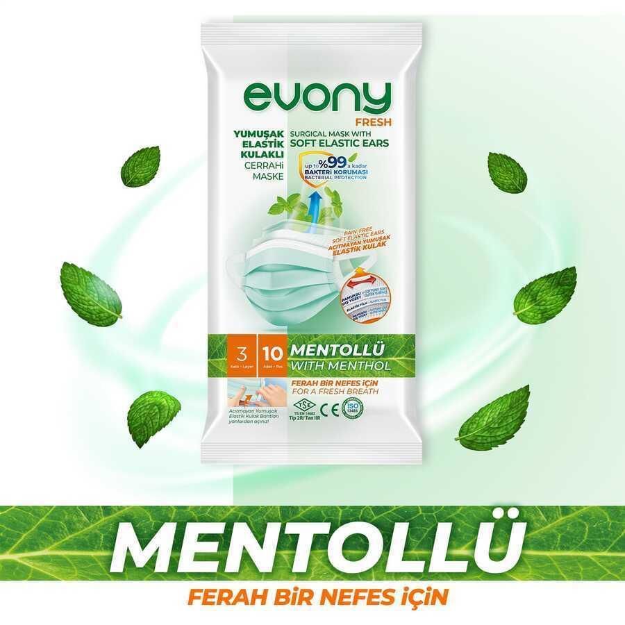 Evony Cerrahi Maske Yumuşak Elastik Kulaklı Fresh Mentollü 10 Adet