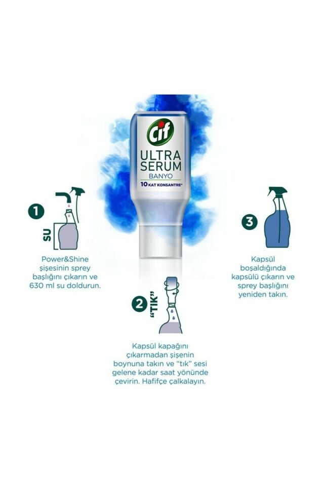 Cif Power-Shine Banyo 750 ML İçin Ultra Serum 70 Ml Banyo Kireç Çözücü Kapsül