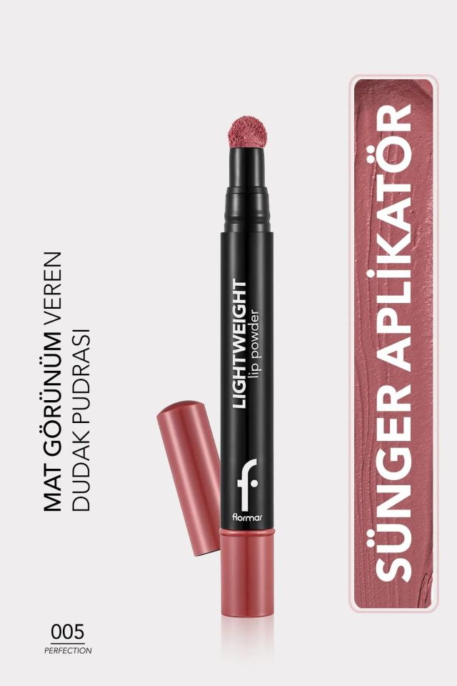 Flormar Hafif Yapılı Mat Dudak Pudrası (Pembe) - Lightweight Lip Powder - 005 Perfection - 8682536007474