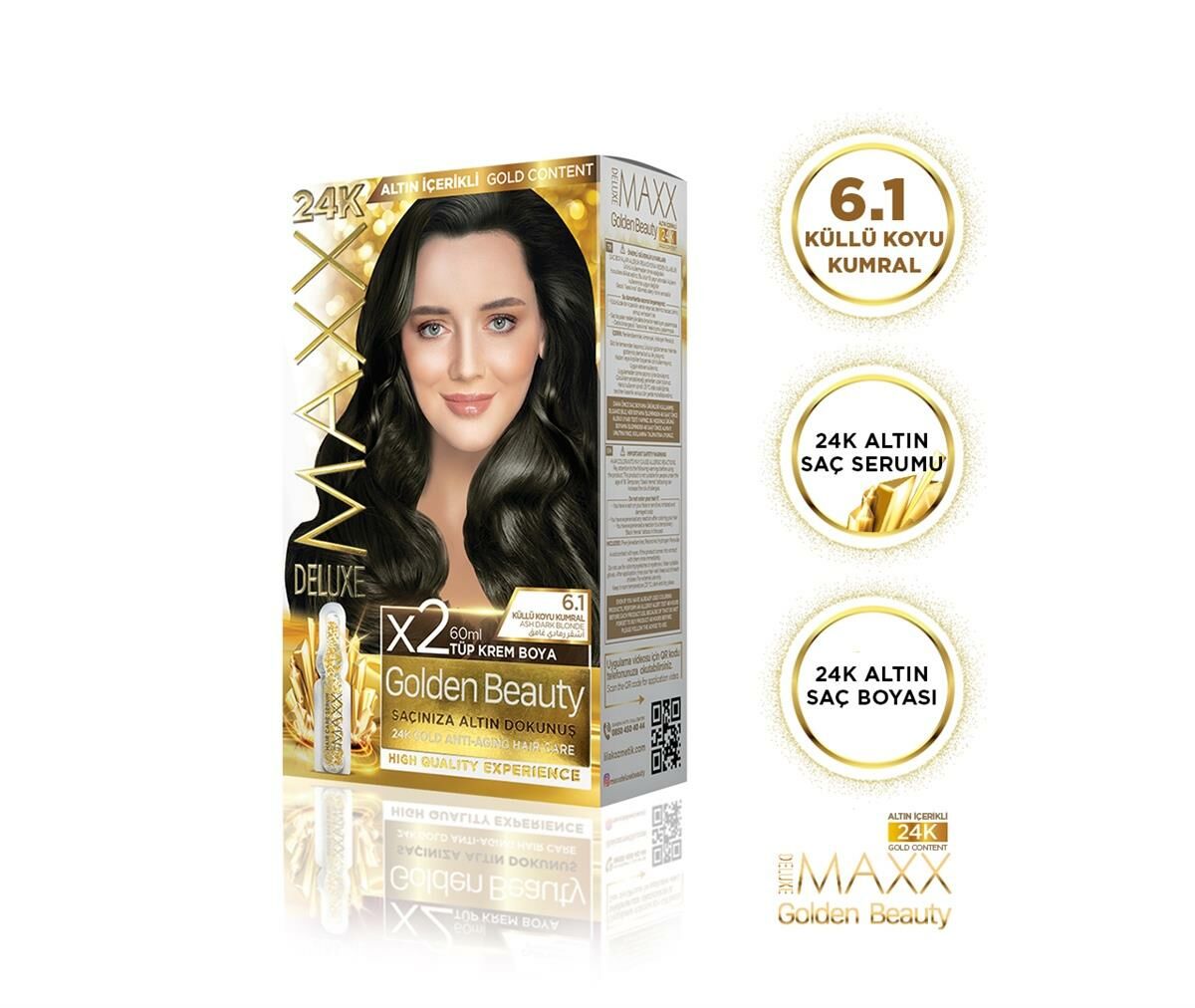 MAXX DELUXE Golden 24K Altın Içerikli Saç Boyası 6.1 Küllü Koyu Kumral 2 Boyama
