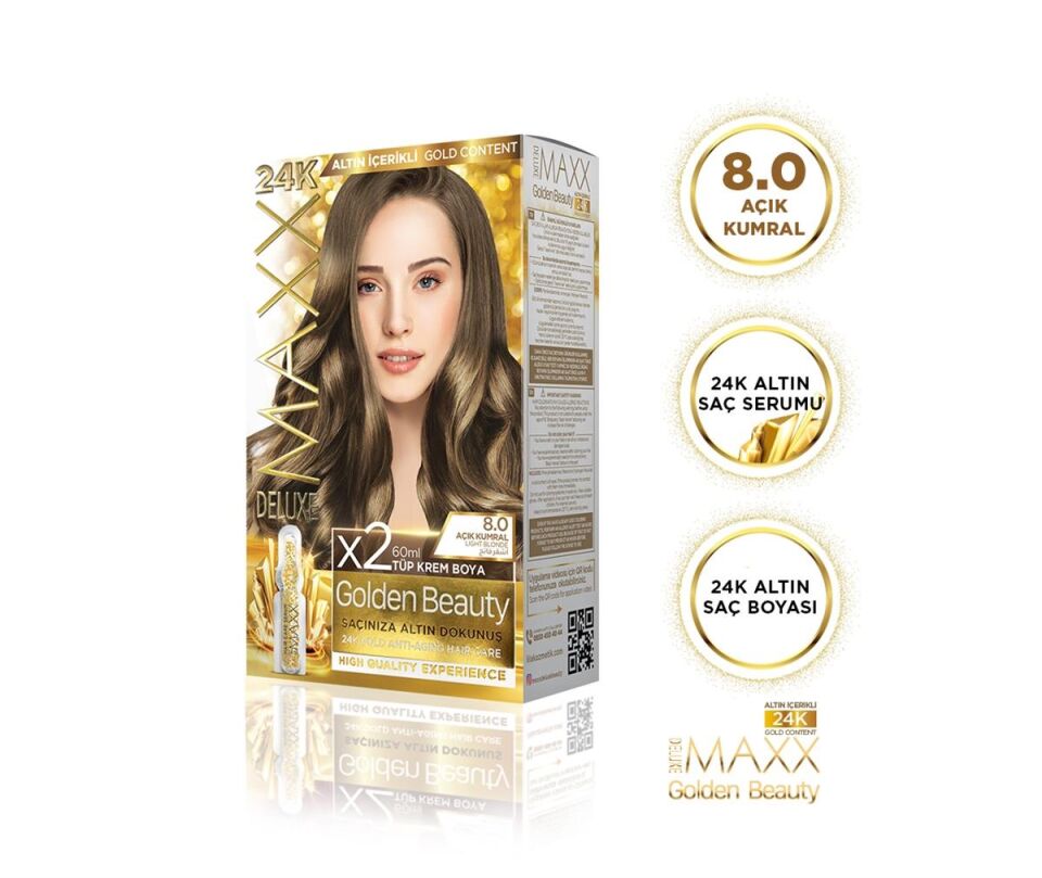 MAXX DELUXE Golden 24K Altın Içerikli Saç Boyası 8.0 Açık Kumral 2 Boyama