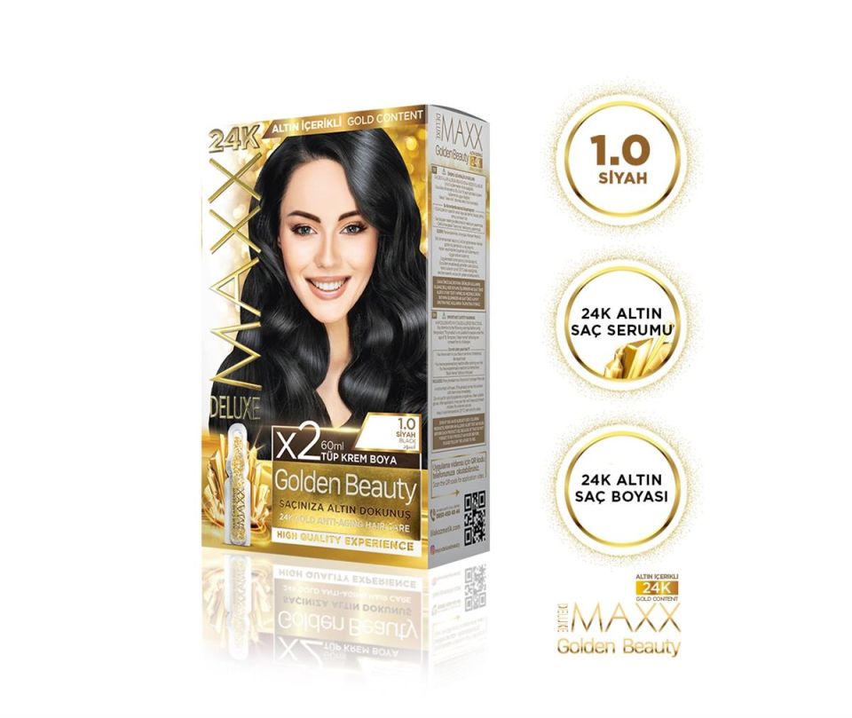 MAXX DELUXE Golden 24K Altın Içerikli Saç Boyası 1.0 Siyah 2 Boyama