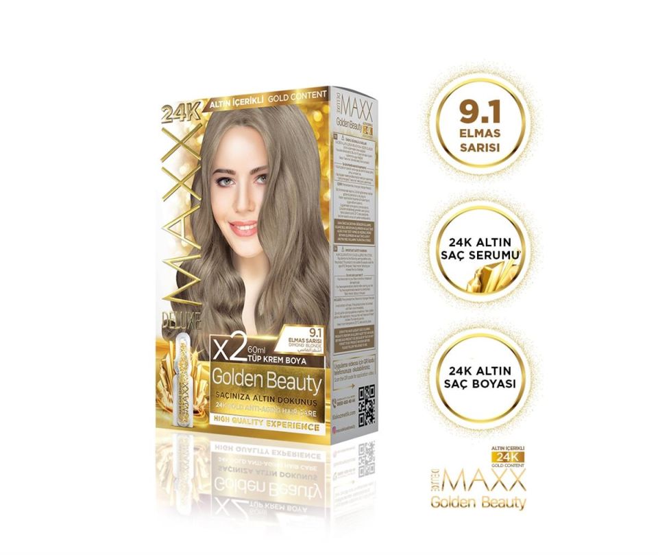 MAXX DELUXE Golden 24K Altın Içerikli Saç Boyası 9.1 Elmas Sarısı 2 Boyama