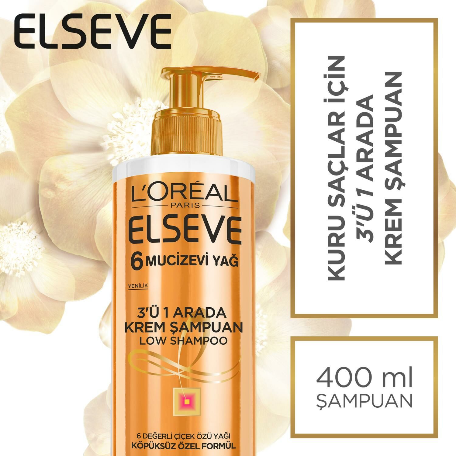 Elseve 3ü 1 Arada Köpüksüz Krem Şampuan 6 Mucizevi Yağ 400 Ml