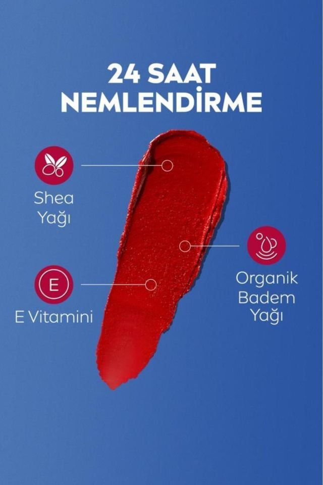 Nivea Lip Balm Bakımlı ve Renkli Dudak Balmı Kırmızı 4,8Gr Red Nemlendırme,Spf30,Doğal Yağlar,E Vitamini,Dudak Ve Yanaklar Için