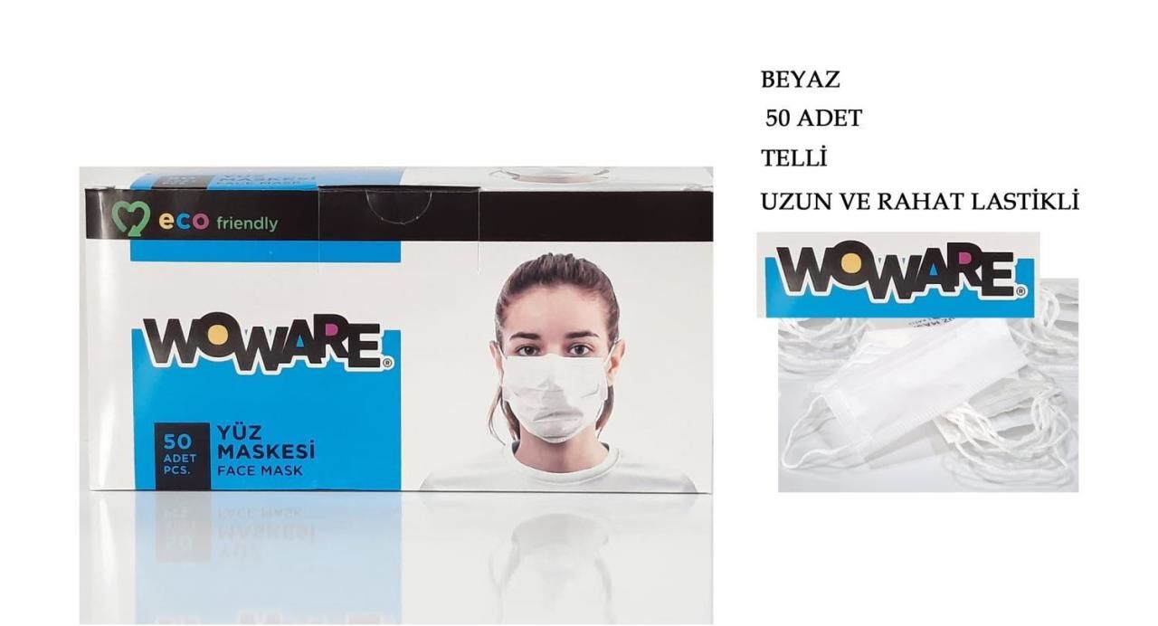 Ece Woware Lastikli Telli Cerrahi Yüz Maskesi 50 li Beyaz