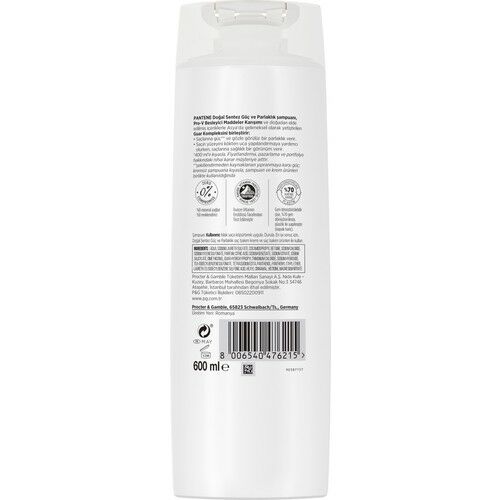 Pantene Şampuan Güç ve Parlaklık 600 Ml Doğal Sentez