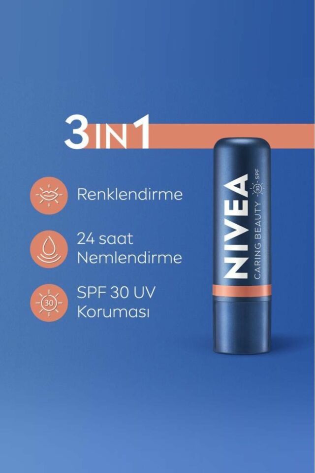 Nivea Lip Balm Bakımlı ve Renkli Dudak Balmı Nude 4,8Gr Spf30,Doğal Yağlar,E Vitamini,Dudak Ve Yanaklar Için