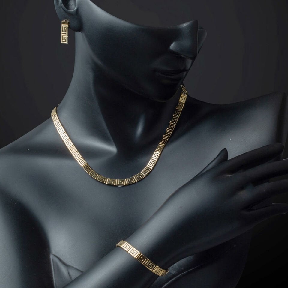 14 Ayar Taşsız Versace Tasarım Altın Takı Seti