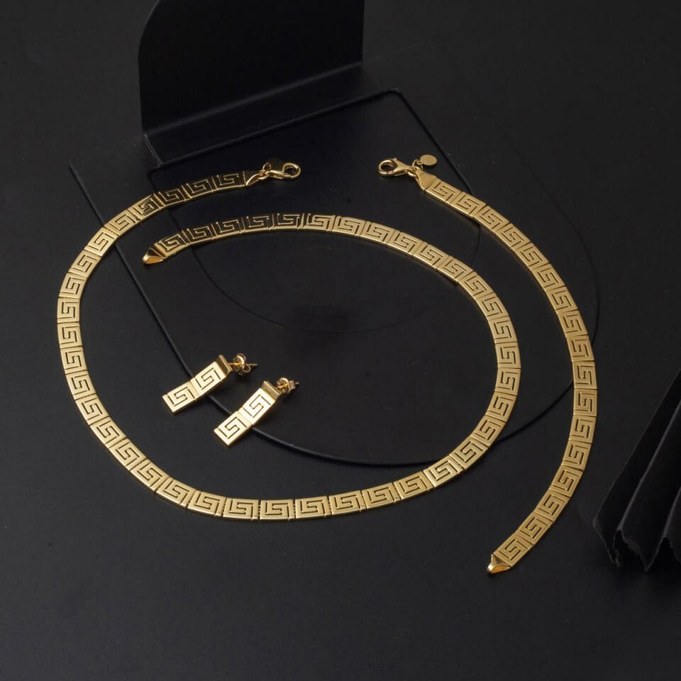 14 Ayar Taşsız Versace Tasarım Altın Takı Seti