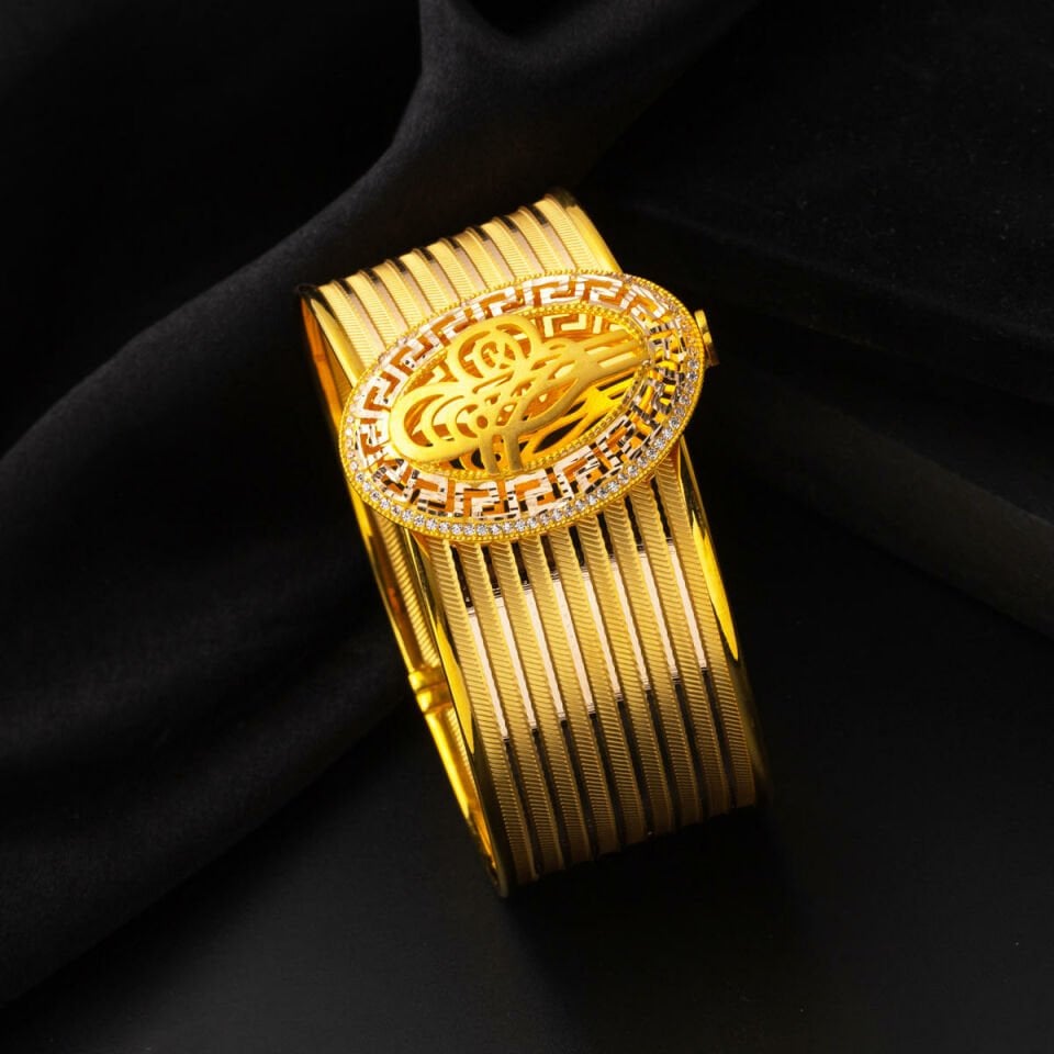 Versace Tuğralı Rize Hasır Altın Kelepçe Bilezik