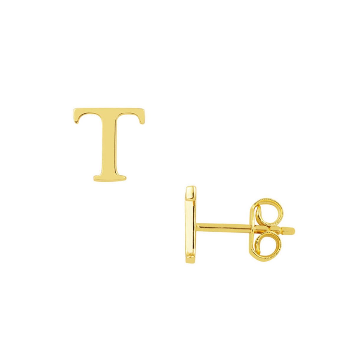 Minimal Tasarım T Harfi 14 Ayar Altın Küpe