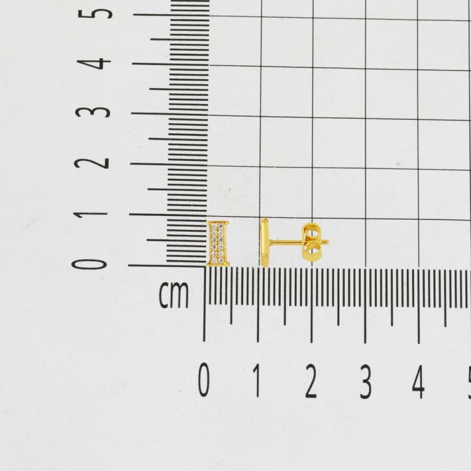 14 Ayar Taşlı I Harfi Klipsli Altın Küpe