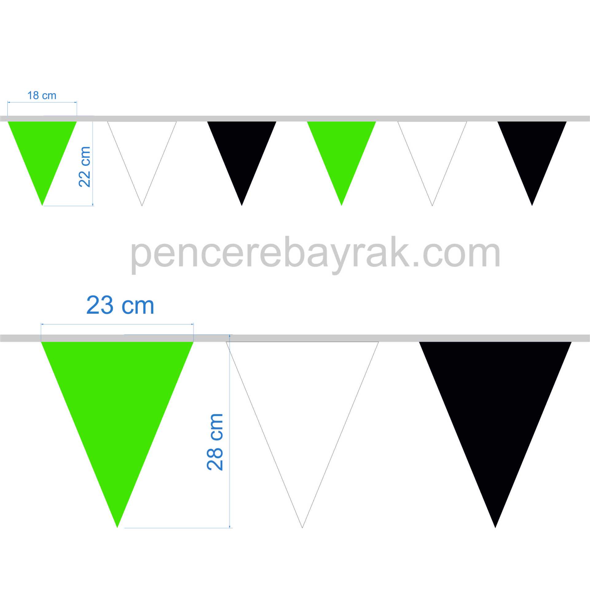 Süsleme Üçgen Bayrak Yeşil Beyaz Siyah Renklerde