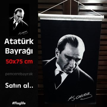 Atatürk Kırlangıç Bayrağı - 50x75 cm Özel Kumaş - Siyah