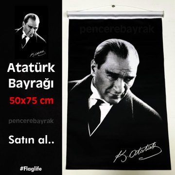 Atatürk Kırlangıç Bayrağı - 50x75 cm Özel Kumaş - Siyah