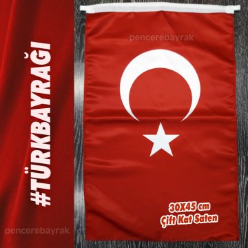 Türk Bayrağı | 30x45 cm | Özel Saten Kumaş Çift Kat