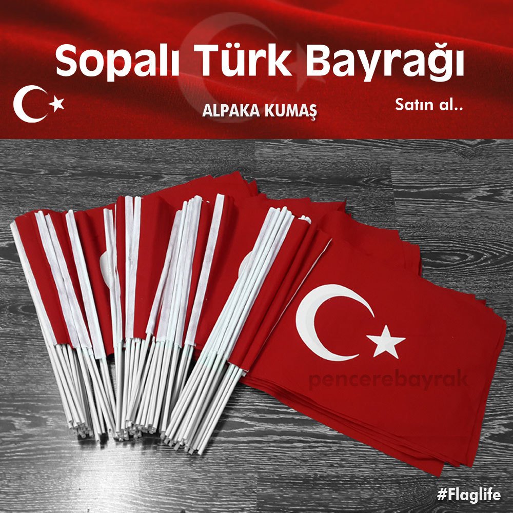 50x75 cm Sopalı Türk Bayrağı İmalatı - Alpaka Kumaş