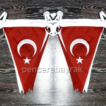 Üçgen Türk bayrağı | İpe Dizili Flama ( 25 mt ) Lüks Raşel Kumaş