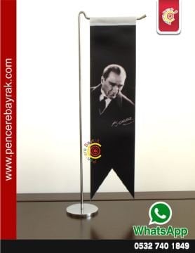Atatürk Masa Bayrağı 8x30 cm Tek Direkli Ata 01