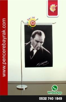 Atatürk Masa Bayrağı 15x22,5 cm L Tek Direkli Ata 01