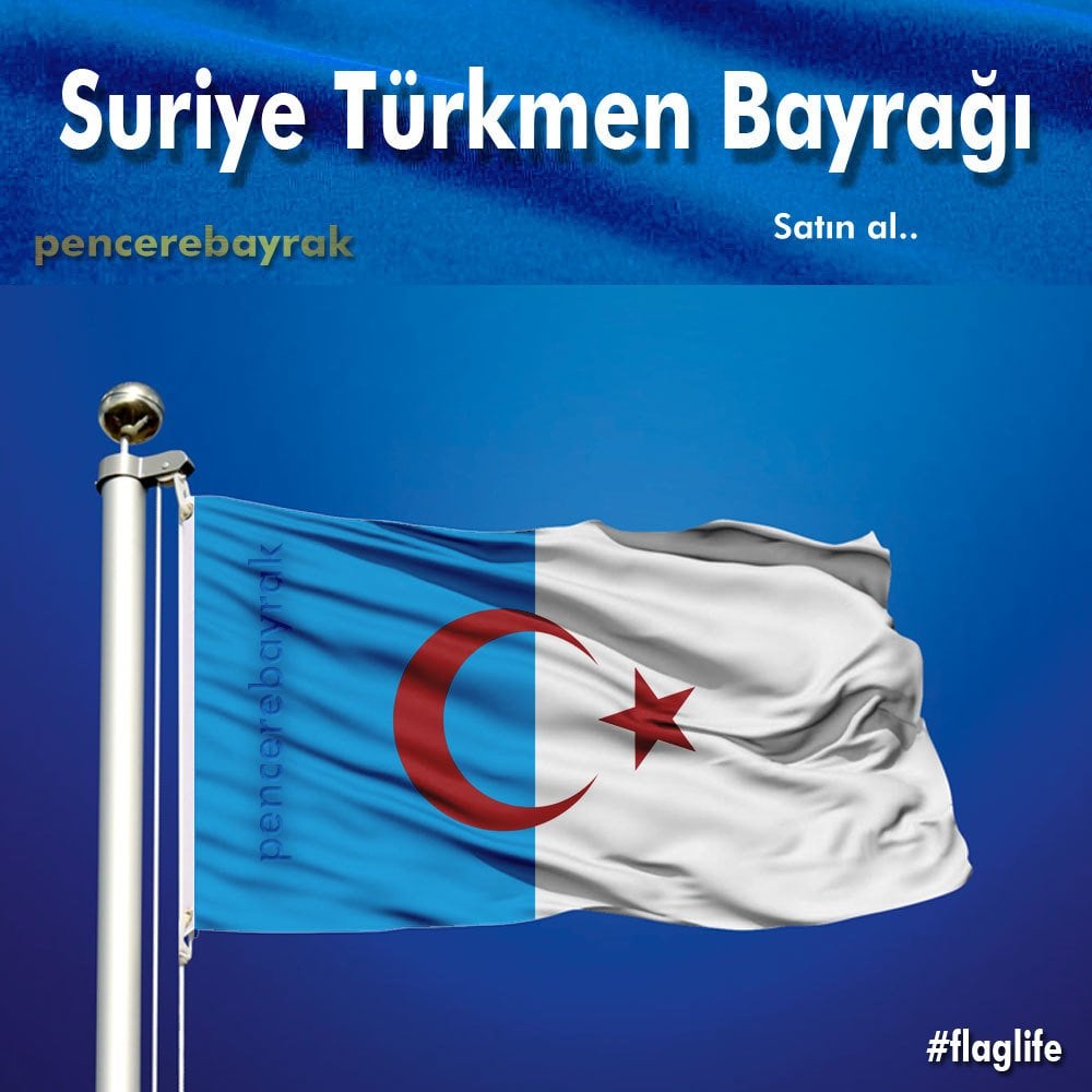 Suriye Türkmen Bayrağı - Lüks  Gönder Bayrağı Çift Kat Saten