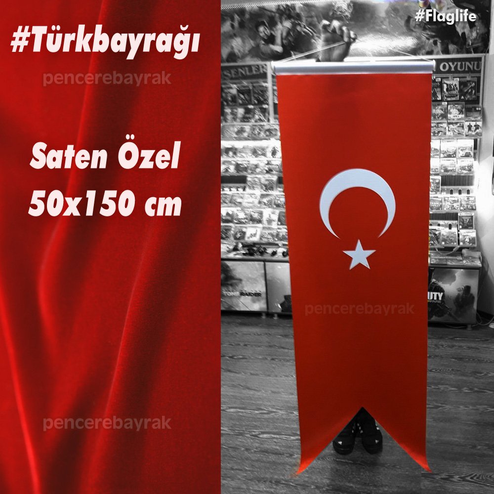 Kırlangıç Bayrak | Türk Bayrağı | Özel Saten Kumaşa Baskılı 50x150 cm