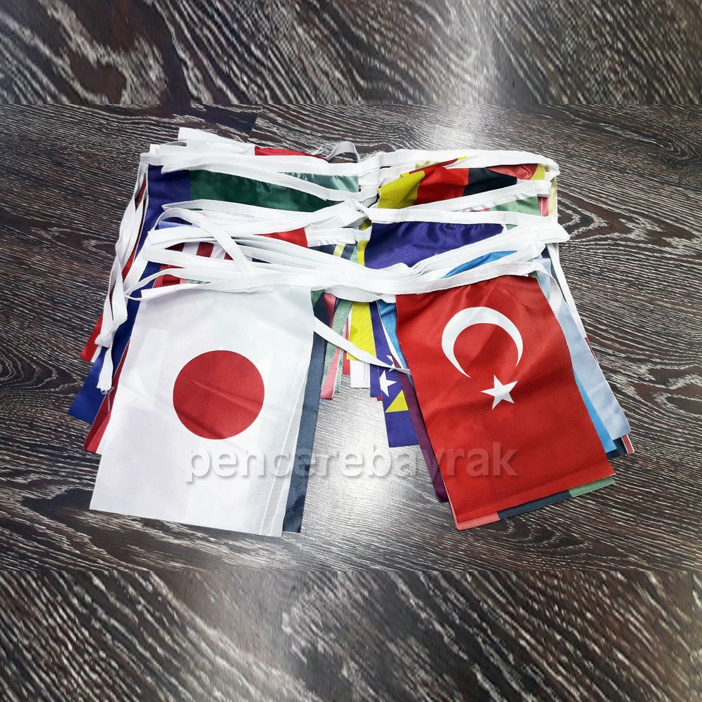 İpe Dizili | Yabancı Ülke Bayrakları | Lüks Kumaş | 20x30 cm