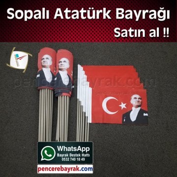 Sopalı Atatürk Bayrağı - 20x30 cm Raşel kumaş