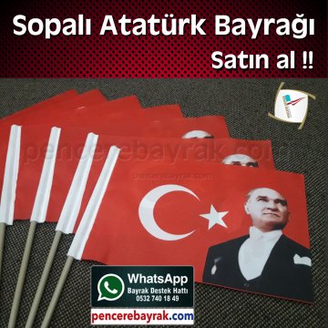 Sopalı Atatürk Bayrağı - 20x30 cm Raşel kumaş