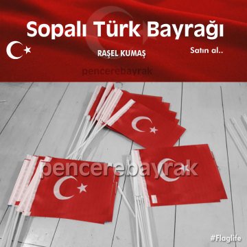 Sopalı Türk Bayrağı | 20x30 cm |  Normal Raşel Kumaş