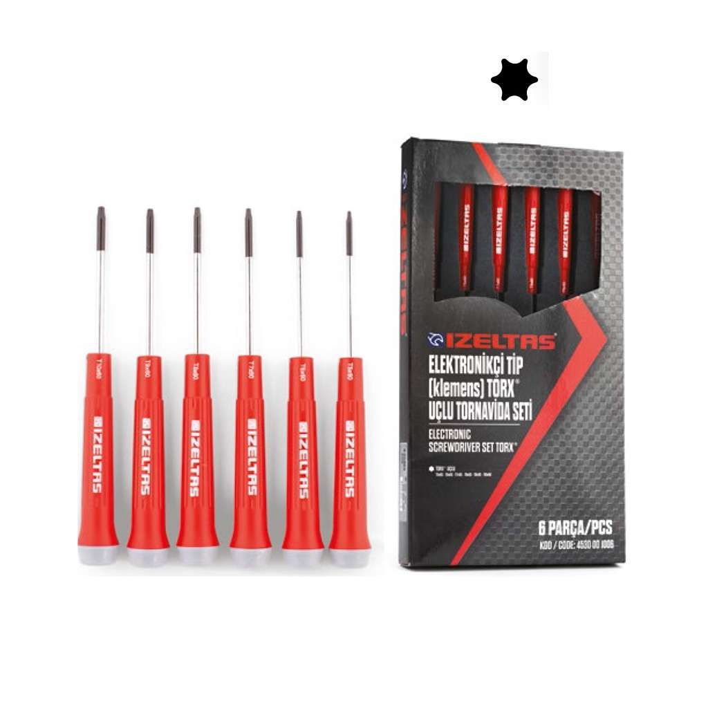 İzeltaş ELEKTRONİKÇİ TİP KLEMENS TORX UÇLU TORNAVİDA TAKIMI 6 PARÇA 4530001006