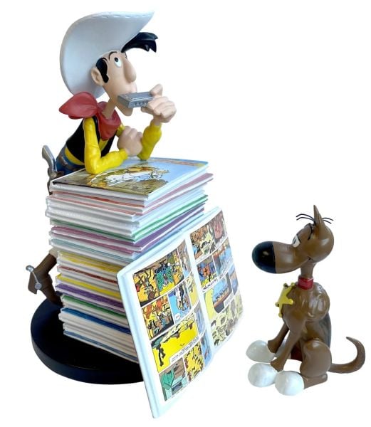 Lucky Luke & Rantanplan Pile D'Albums (Stack Of Comic Books) Resin Heykel