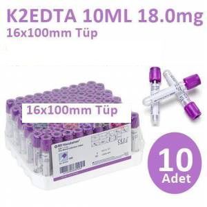 100 Adet Kan Alma Tüpü, Mor Kapak, K2E K2EDTA 10ml 18mg 16x100mm, Bd Vacutainer