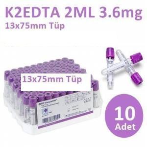 100 Adet Kan Alma Tüpü, Mor Kapak, K2E K2EDTA 2ml 3.6mg 13x75mm, Bd Vacutainer