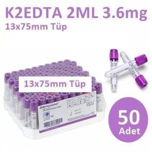 50 Adet Kan Alma Tüpü, Mor Kapak, K2E K2EDTA 2ml 3.6mg 13x75mm, Bd Vacutainer