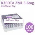 100 Adet Kan Alma Tüpü, Mor Kapak, K3E K3EDTA 2ml 3.6mg 13x75mm, Bd Vacutainer