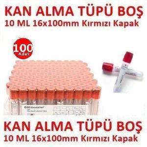 100 Adet Kan Alma Tüpü, Kırmızı Kapak, Serum Tüpü 10ml 16x100mm, Bd Vacutainer