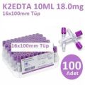 100 Adet Kan Alma Tüpü, Mor Kapak, K2E K2EDTA 10ml 18mg 16x100mm, Bd Vacutainer