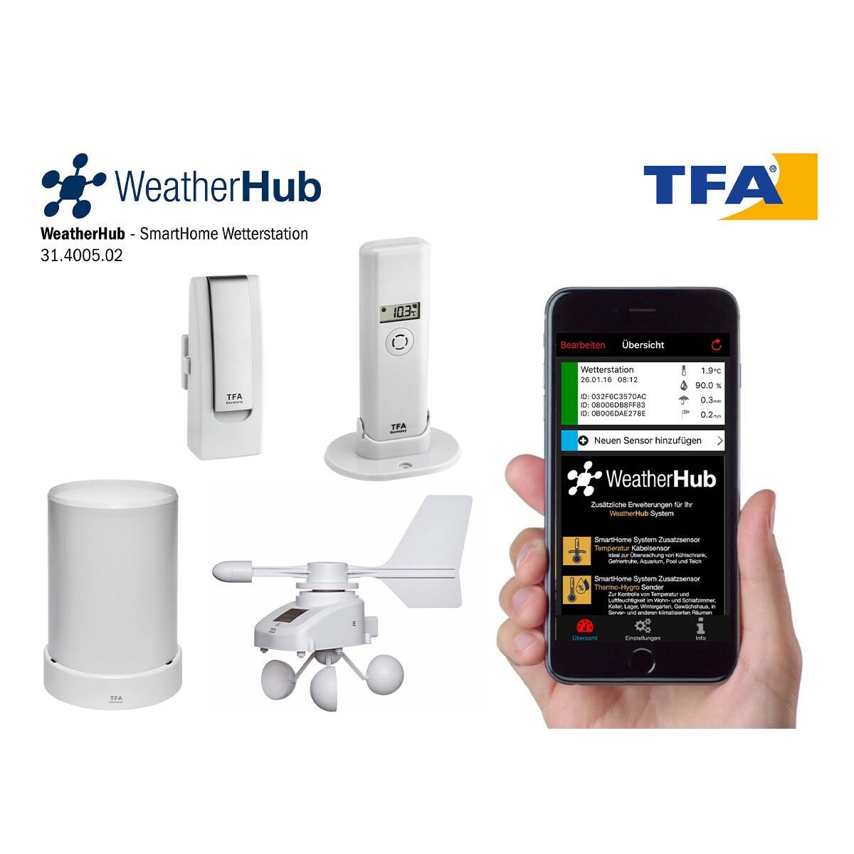 Weather station set with climate, rain gauge and wind meter WEATHERHUB 31.4005