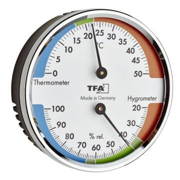 Analogue thermo-hygrometer with metal ring 45.2040.42