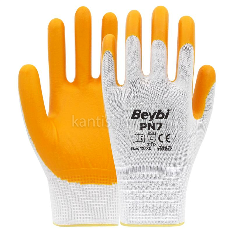 Beybi Pn-7 Sarı Nitril Kaplı Koruyucu 9'' 1 Çift İş Eldiveni