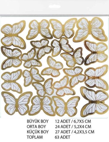 KELEBEK DEKORATİF SÜS VARAKLI BEYAZ SET:63 ADET