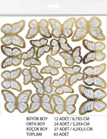 KELEBEK DEKORATİF SÜS VARAKLI BEYAZ SET:63 ADET