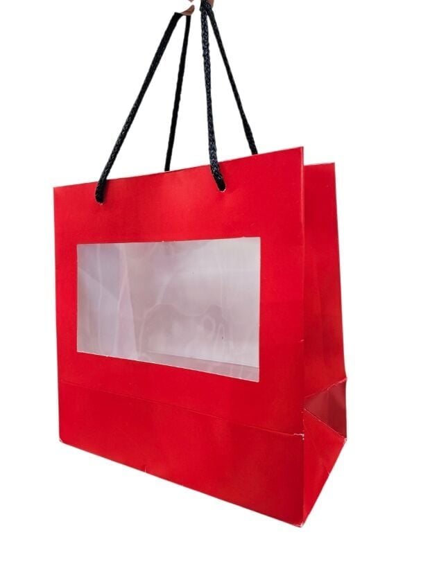 10 Lu (20x20 Cm) Pencereli Körüklü, İpli, Karton Çanta, Poşet