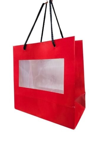 10 Lu (20x20 Cm) Pencereli Körüklü, İpli, Karton Çanta, Poşet